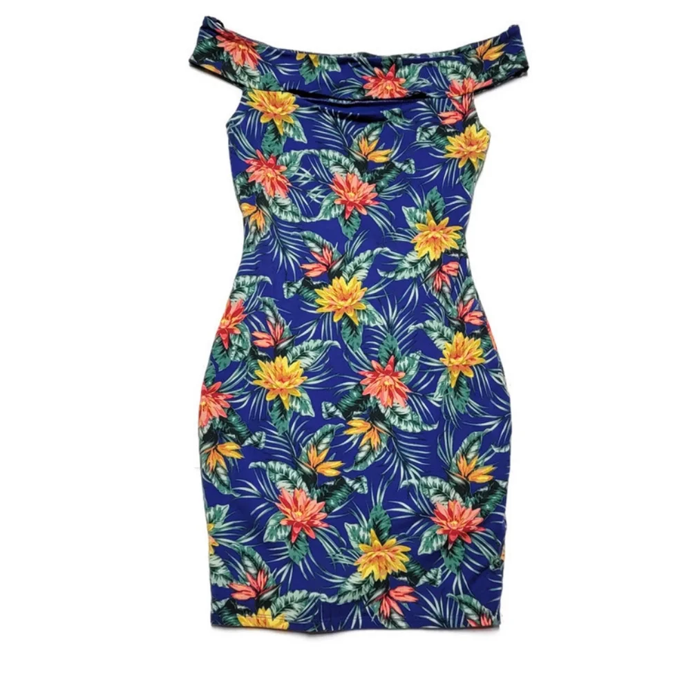 Guess Wome Tropical Floral Off The Shoulder Navine Bodycon Dress Size XS - Picture 2 of 12